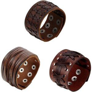 Assorted 3pcs Mens Punk Multistrand Leather Braided Bangle Cuff Bracelet